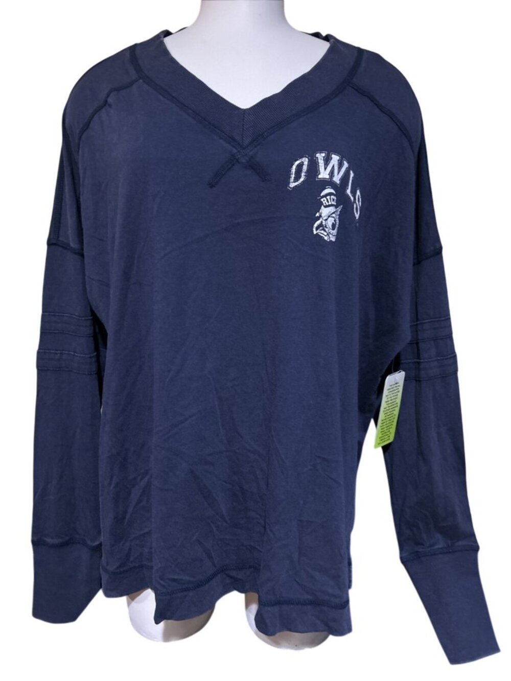 NEW Rice University Owls Spirit Shirt V-Neck Oversized Cotton Shirt Women's M